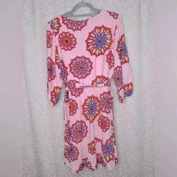 Gibson Look Casual V Neck 3/4 Sleeve 100% Rayon Midi Dress Lined Size L - Picture 4 of 8